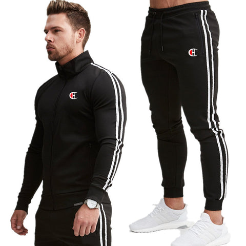 Men's Jacket + Pants Tracksuit Male splice Long Sleeve red black Casual 2 Piece Set male pocket zipper design men Sportswear