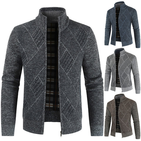 2019 Mens Cardigan Sweater Autumn Stand Collar Zipper Knitted Casual Sweatercoat Coats Men Warm Clothes Fleece Knit OutwearNew