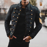 PU Leather Jacket Men Autumn Long Sleeve Black Plus Size 3XL Zipper Beading Short Jacket Men's Winter Coat Outwear Windbreaker