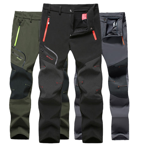 Tactical Waterproof Hiking Pant Men Breathable Stretch Softshell Fleece Lined Pants Outdoors Sports Plus Size 4XL 5XL Winter