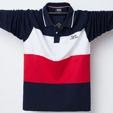2019 Polo Shirt Men Big Tall Long Sleeves Top Tees Cotton Male Large Tee Autumn Fit Slim Patchwork Polo Shirts Plus Size M-5XL