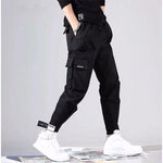 Men's Side Pockets Harem Pants 2020 Autumn Hip Hop Casual Ribbons Design Male Joggers Trousers Fashion Streetwear Pant Black