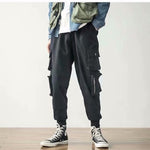 Men's Side Pockets Harem Pants 2020 Autumn Hip Hop Casual Ribbons Design Male Joggers Trousers Fashion Streetwear Pant Black