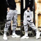 Men's Side Pockets Harem Pants 2020 Autumn Hip Hop Casual Ribbons Design Male Joggers Trousers Fashion Streetwear Pant Black