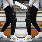 Men's Side Pockets Harem Pants 2020 Autumn Hip Hop Casual Ribbons Design Male Joggers Trousers Fashion Streetwear Pant Black
