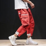 Men's Side Pockets Harem Pants 2020 Autumn Hip Hop Casual Ribbons Design Male Joggers Trousers Fashion Streetwear Pant Black