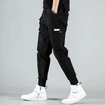 Men's Side Pockets Harem Pants 2020 Autumn Hip Hop Casual Ribbons Design Male Joggers Trousers Fashion Streetwear Pant Black