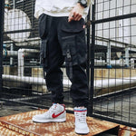 Men's Side Pockets Harem Pants 2020 Autumn Hip Hop Casual Ribbons Design Male Joggers Trousers Fashion Streetwear Pant Black