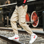 Men's Side Pockets Harem Pants 2020 Autumn Hip Hop Casual Ribbons Design Male Joggers Trousers Fashion Streetwear Pant Black
