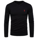 2019 Autumn Winter Brand Quality 100% Cotton Mens Sweaters V Neck Pullovers Men Solid Embroidery Sweater Men
