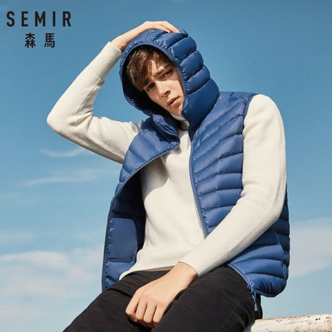 SEMIR Men Quilted Lightweight Hooded Down Vest with Zip Pocket Hooded Puffer Vest Chinlon Lined with Inner Pocket Zip Closure